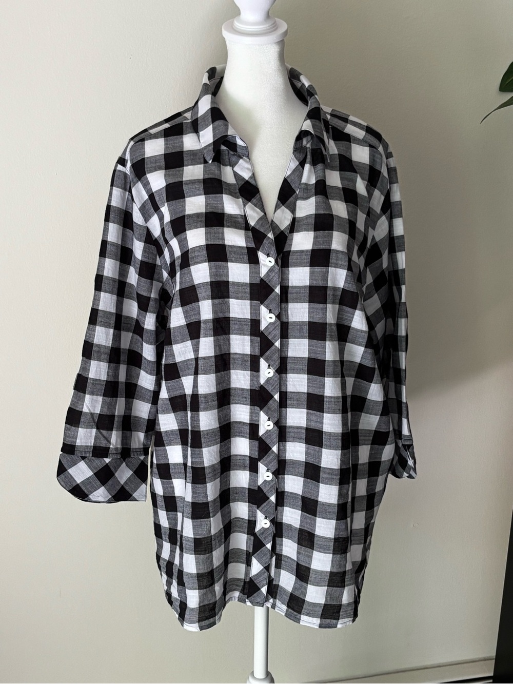 Foxcroft Black and White Check Button-Front Blouse